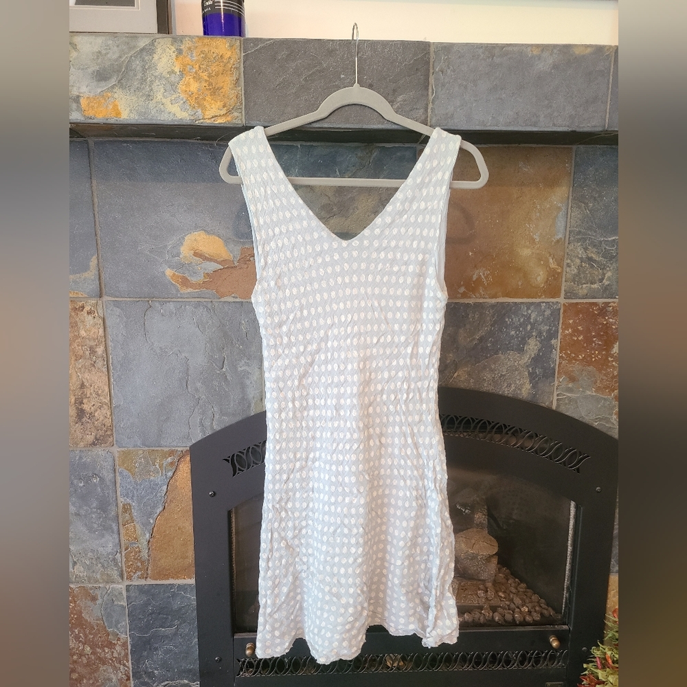 Angela Mara Grey and White Polka Dot Midi Dress Linen-Like Fabric Size XL